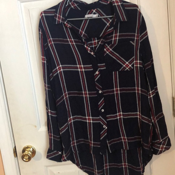 Kenneth Cole Reaction Tops - Red white and blue hi-low plaid shirt Kenneth Cole Reaction Tops - Red white and blue hi-low plaid shirt